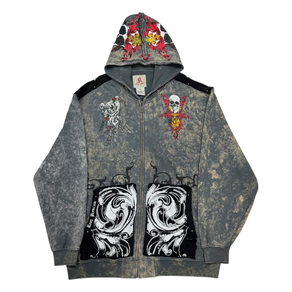 칸지 컬렉션 해골 스컬 그래피티 피그먼트 워싱 Y2K 후드집업 2XL 상품이미지1