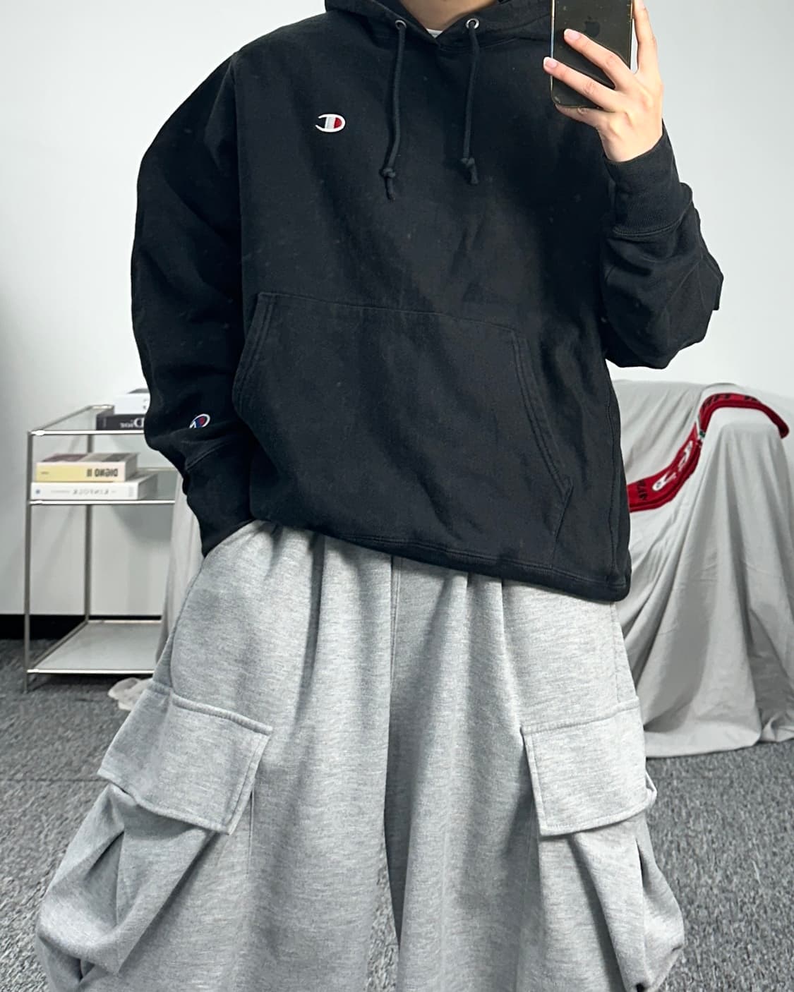 챔피온 자수로고 블랙 후드티 L 상품이미지3