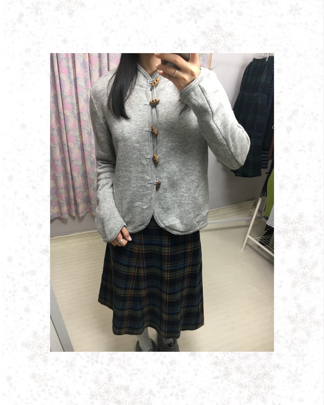 블루 체크 미디 스커트 상품이미지3