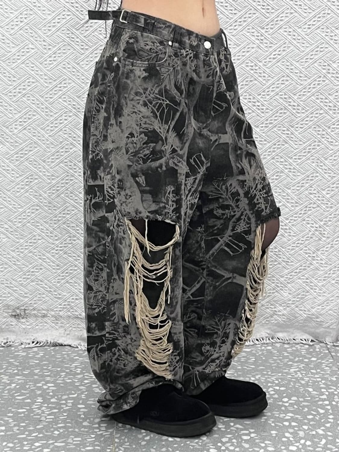 SEEOT 빈티지 아메카지 스트릿 펑크 데미지 와이드팬츠 L C10725 상품이미지1
