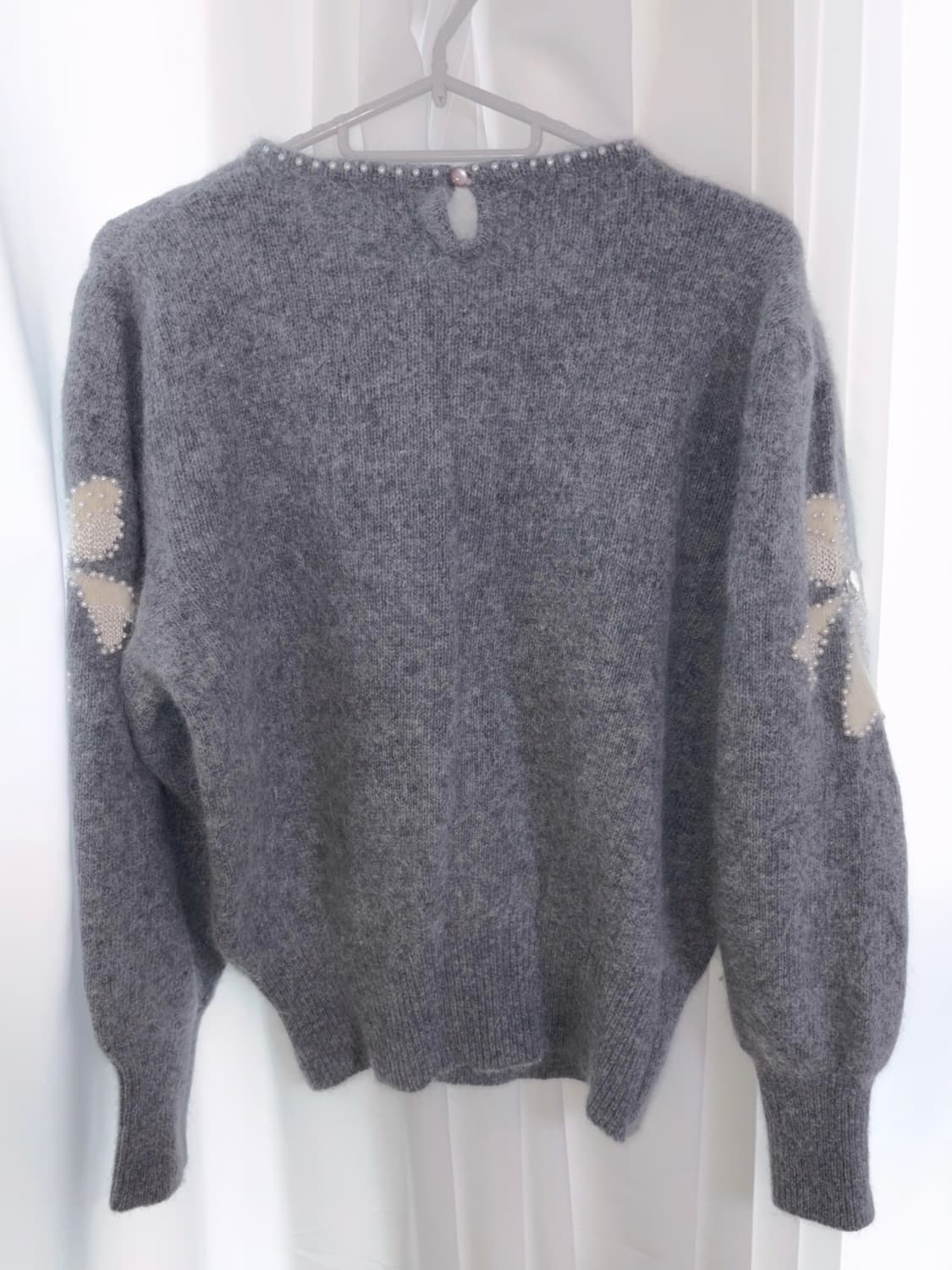 리본 진주알 큐빅 그레이 니트 빈티지 상품이미지2