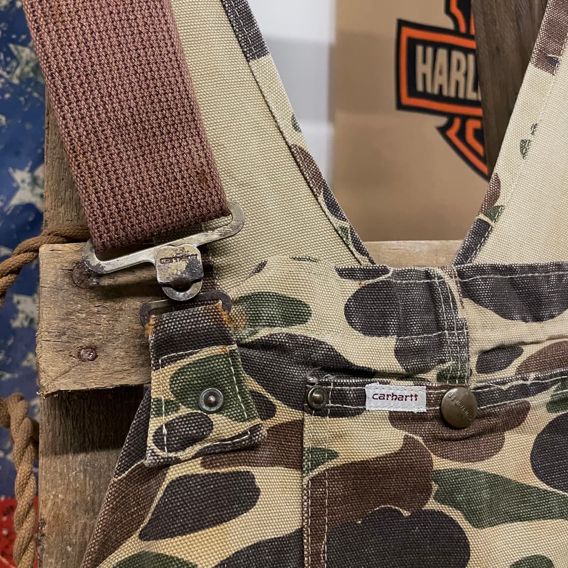 80s 칼하트 덕 카모 헌팅 오버롤 빈티지 워크웨어 데님 멜빵 상품이미지4