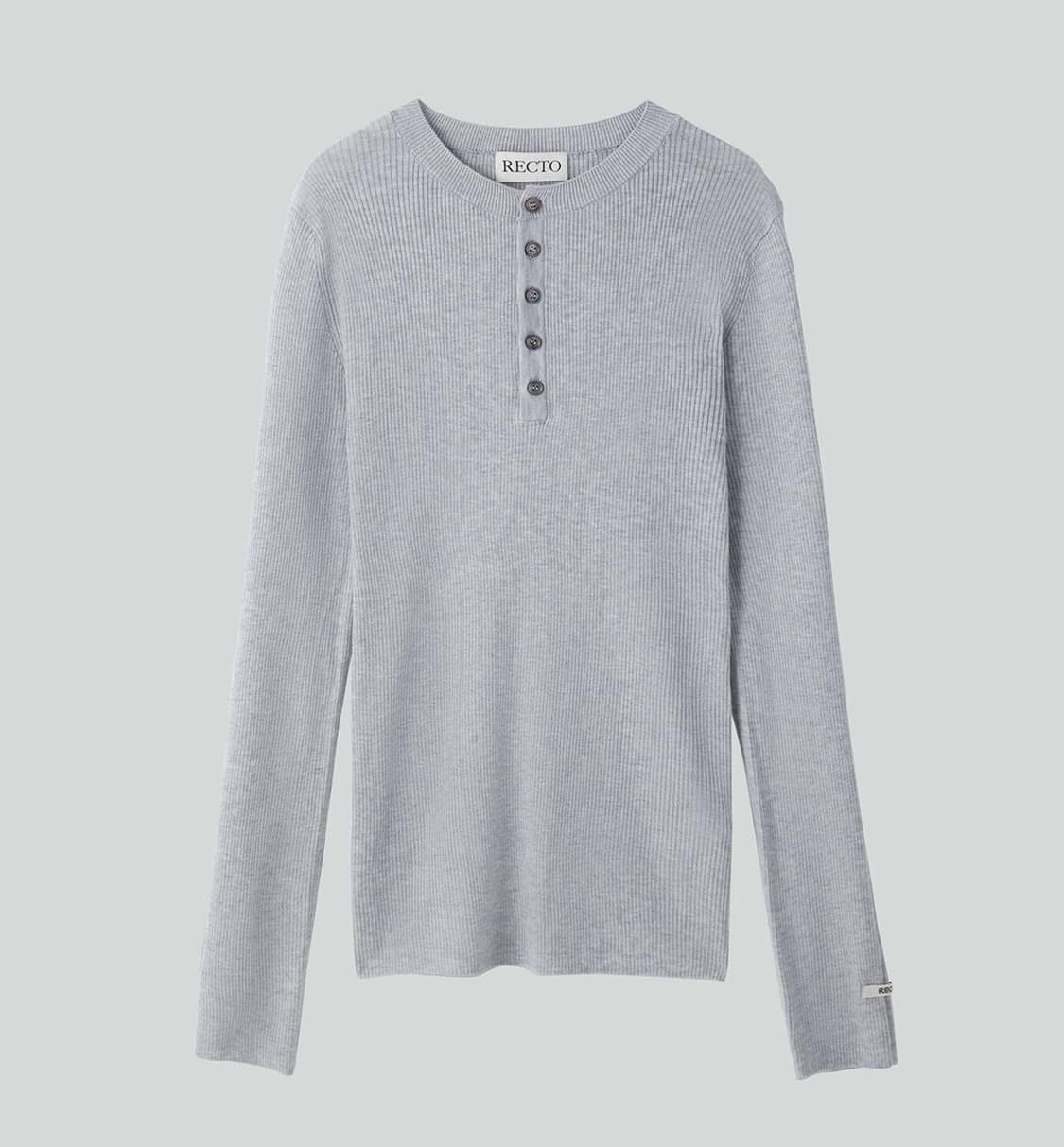 렉토 헨리넥 니트 멜란지 그레이 rc 로고 자카드 패치 롱슬리브 긴팔 상품이미지2