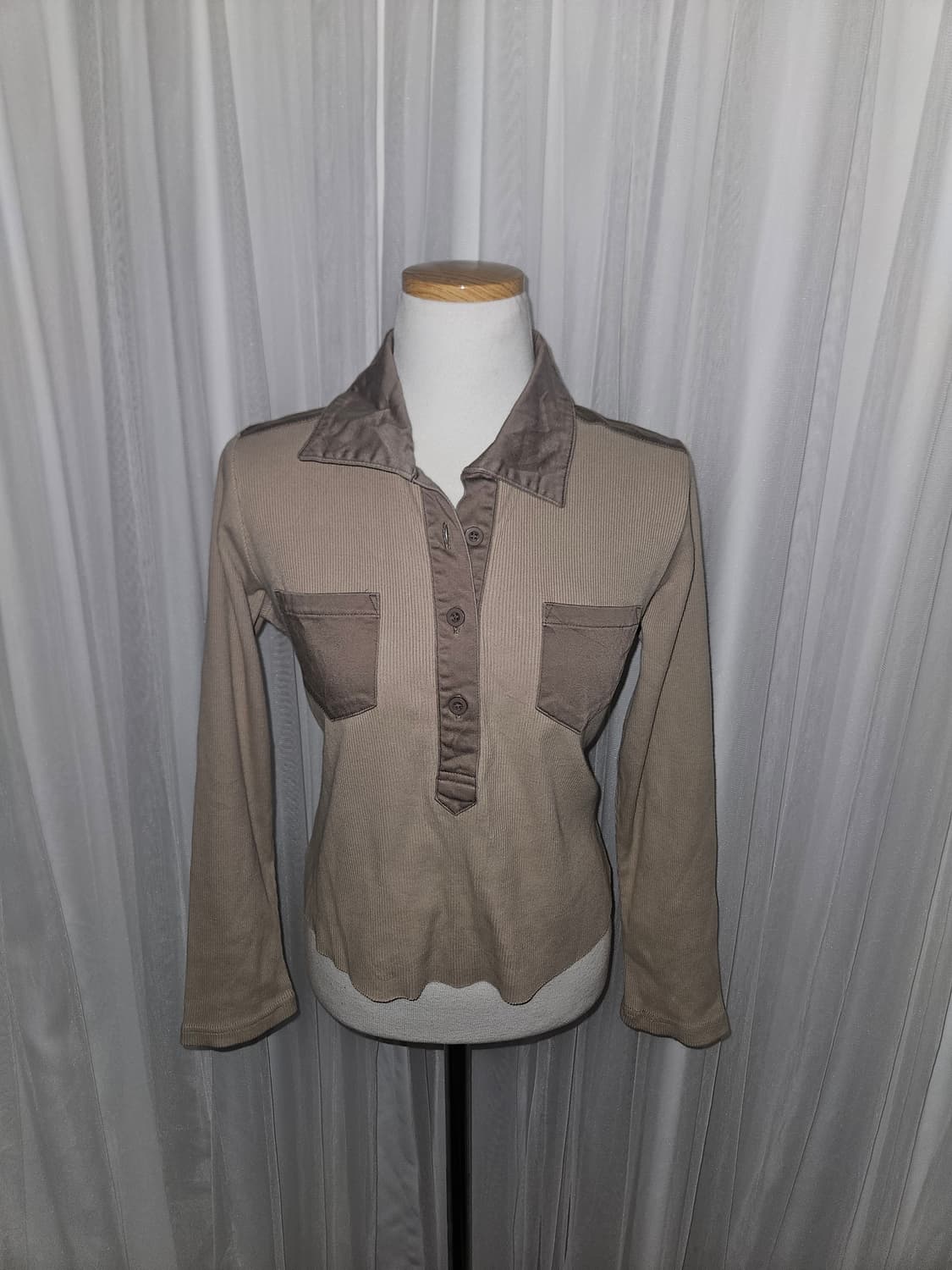 elfin doll 긱시크 라떼갸루 y2k 베이지 더블 포켓 카라 니트 상품이미지2