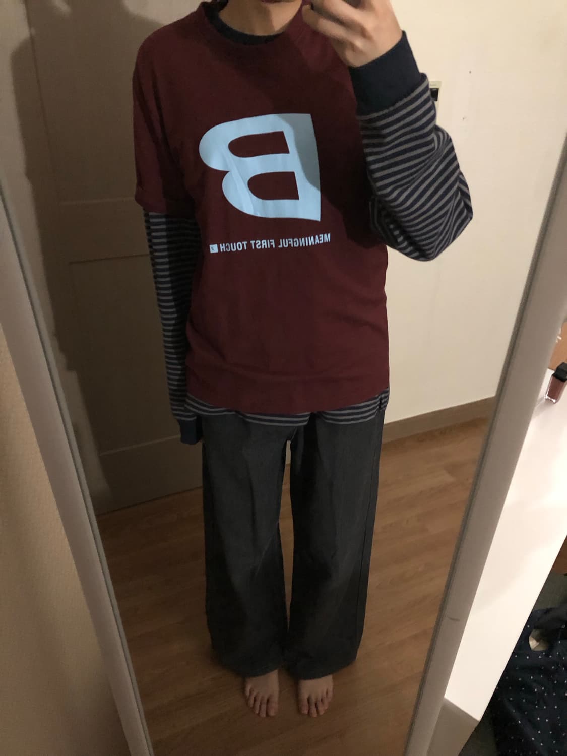 유니클로 스트라이프 롱슬리브 네이비 상품이미지6