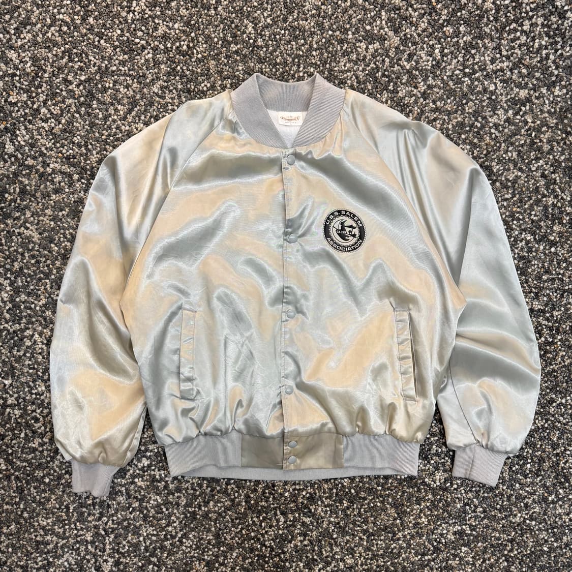 80s USS 미 해군 순양함 세일럼 새틴 봄버 자켓 made in US 상품이미지1