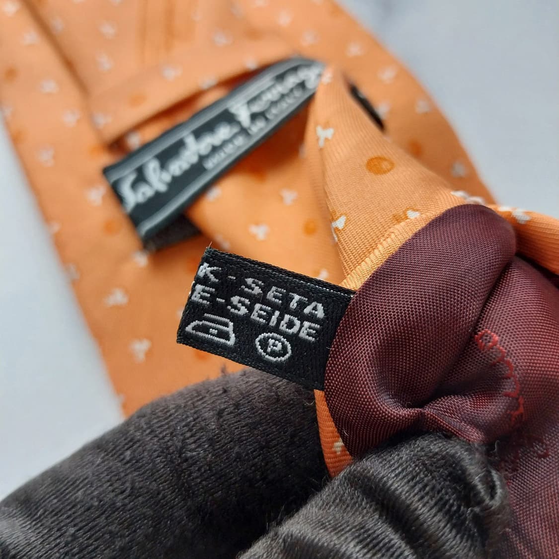 살바토레 페라가모 실크 오렌지 패턴 넥타이 9.6cm A등급 K2025 상품이미지9