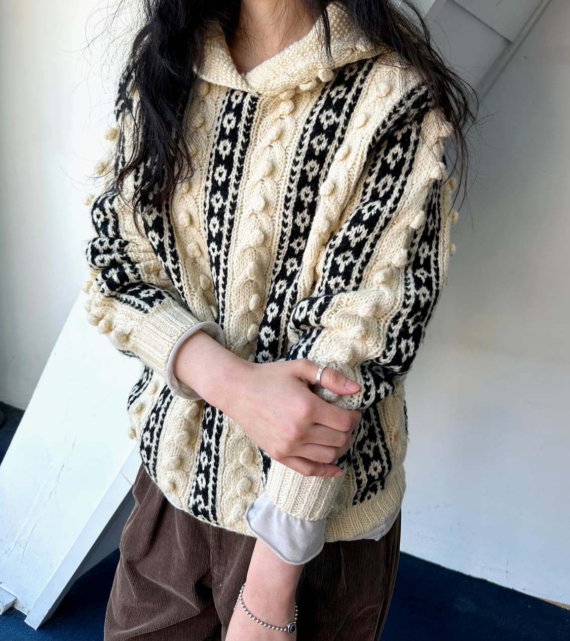 Design patterned heavy wool knit hooded  상품이미지9