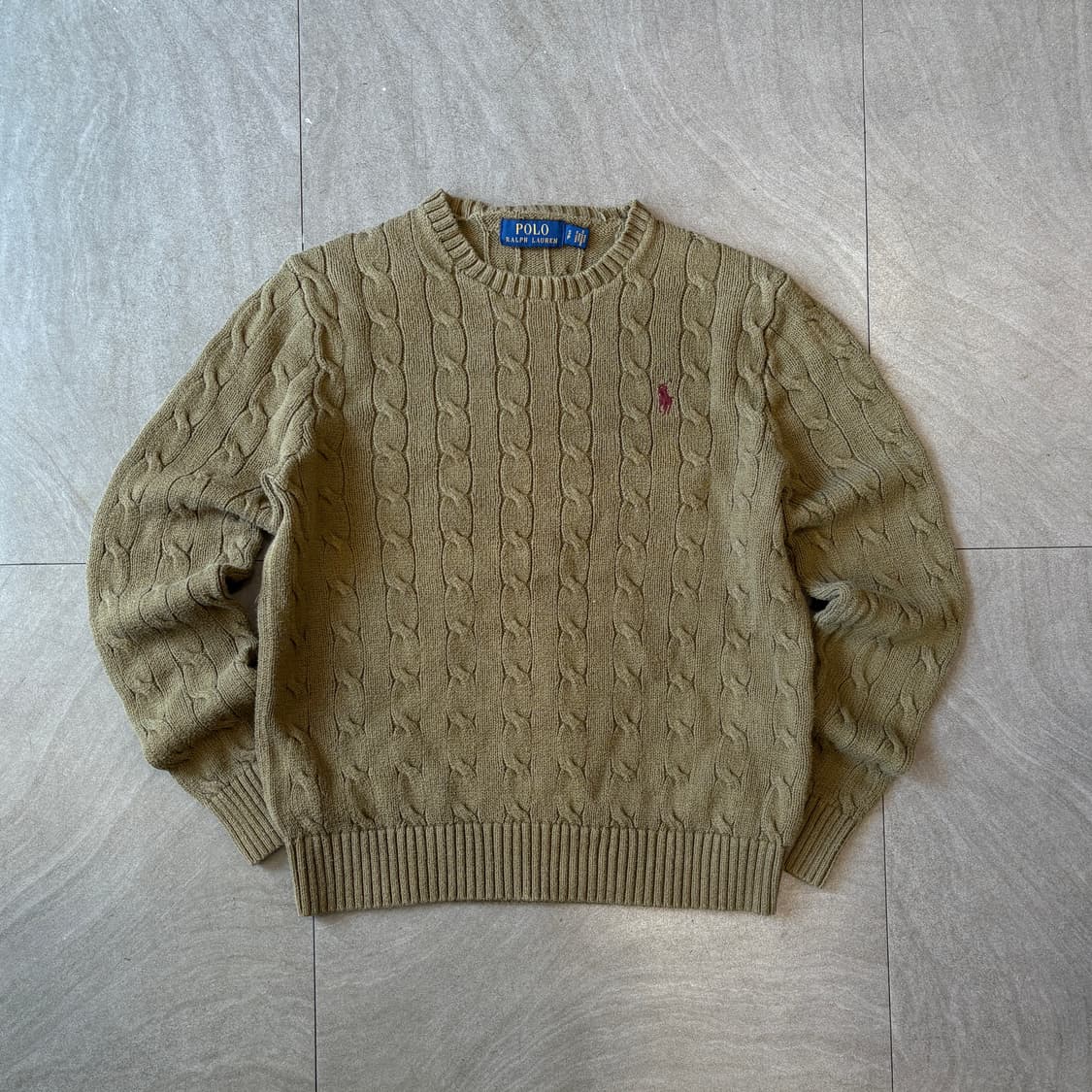 폴로 국내 매장 정품 카키 코튼 꽈배기 니트 상품이미지1