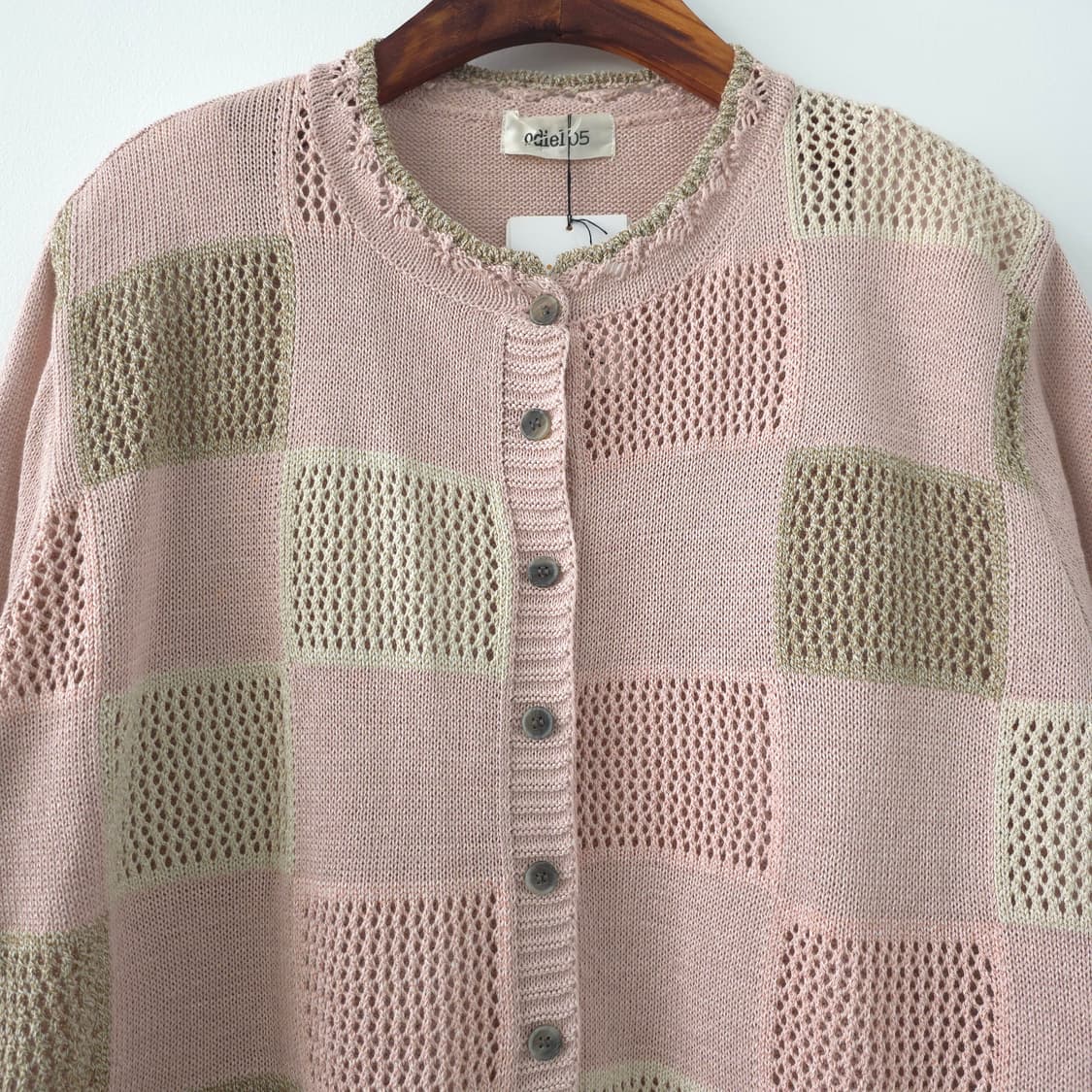 핑크 스퀘어 펀칭 코튼 가디건 상품이미지3