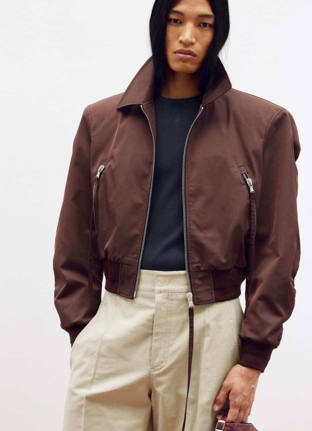 렉토 지퍼 디테일 스트럭쳐 팀봄버 레드 브라운 상품이미지1