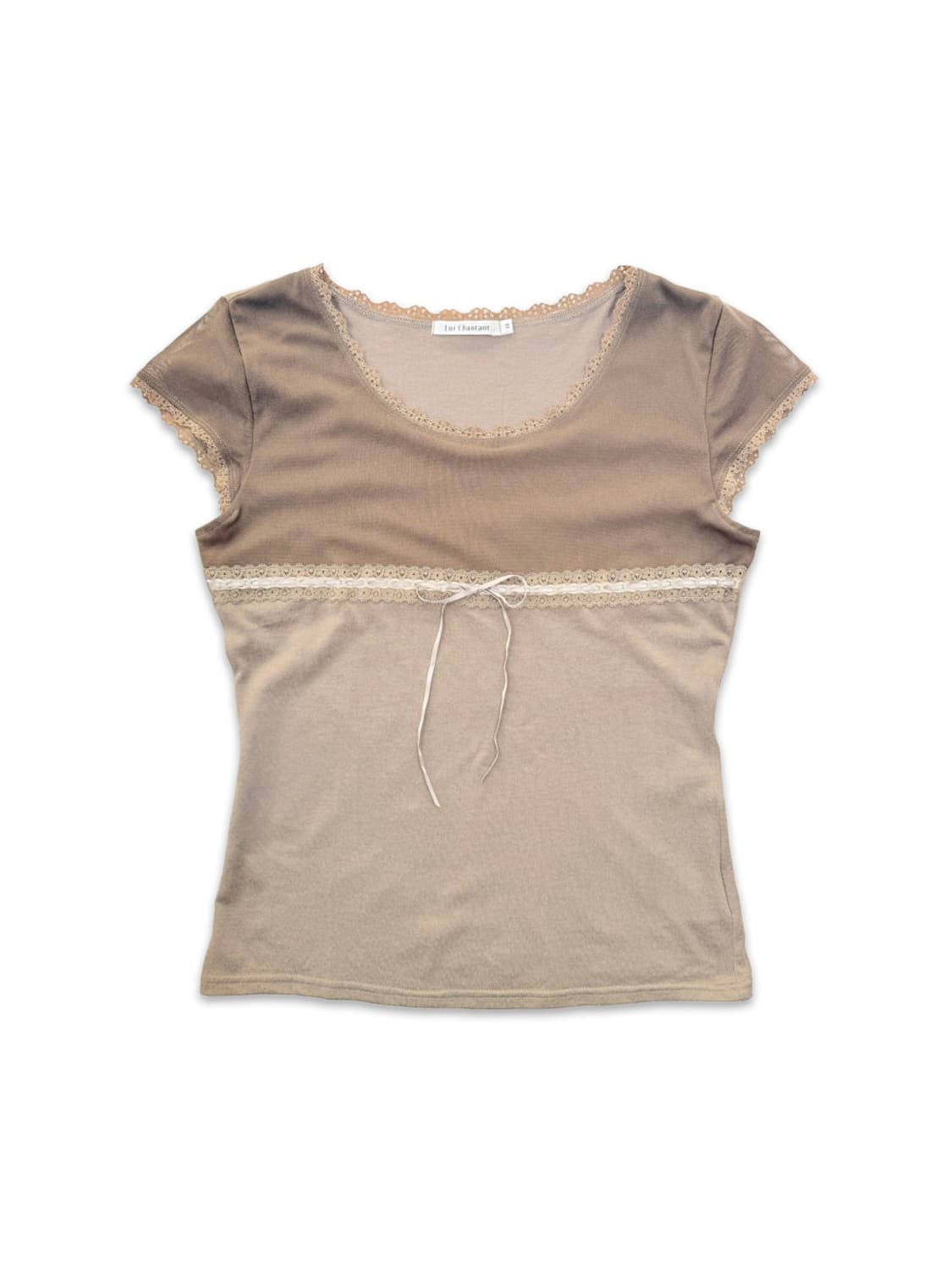 빈티지 베이지 브라운 리본 반팔티 상품이미지1