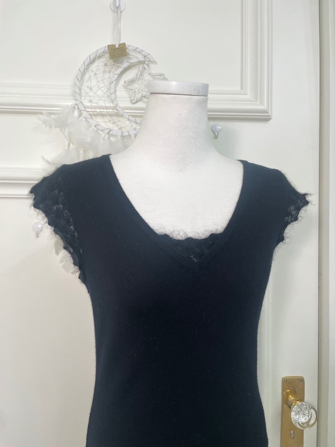 black crochet point angora slim knit top 상품이미지5