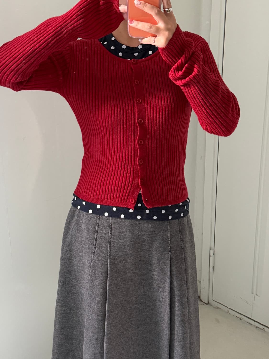 일본빈티지 레드 숏 슬림가디건 상품이미지4