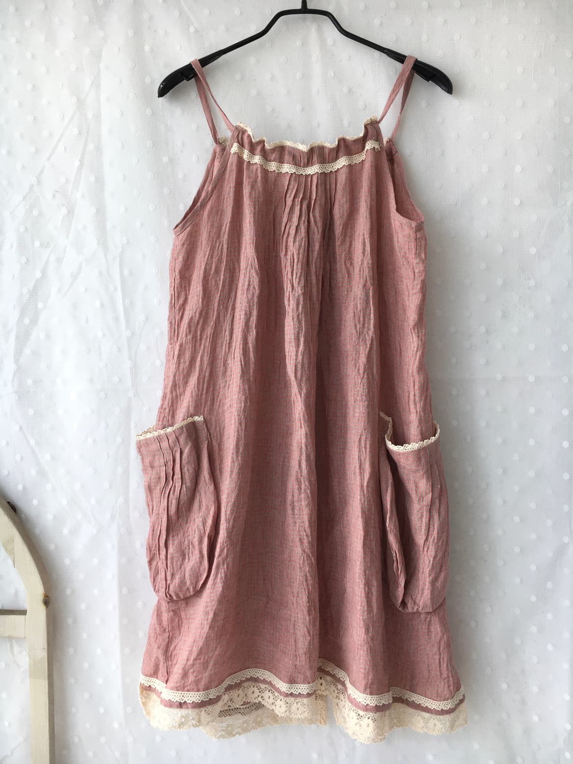 [Hand Made] 핸드메이드 핑크 체크 바선생 원피스 모리걸 상품이미지4