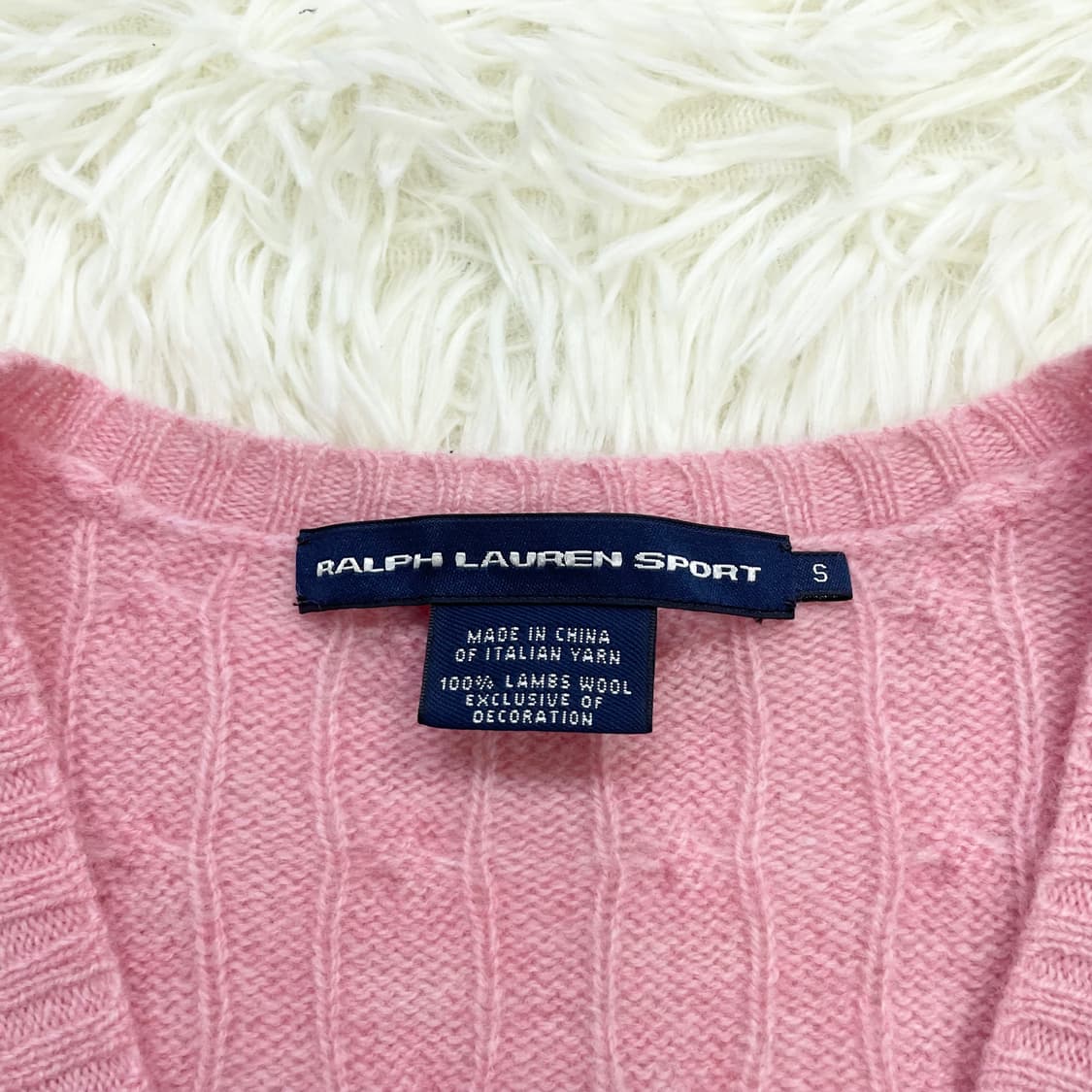 폴로 랄프로렌 포니 로고 램스울 케이블 브이넥 니트 핑크 상품이미지4