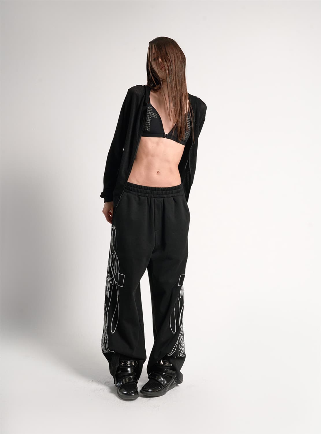 Cross Embroidery Wide Sweatpants 상품이미지4