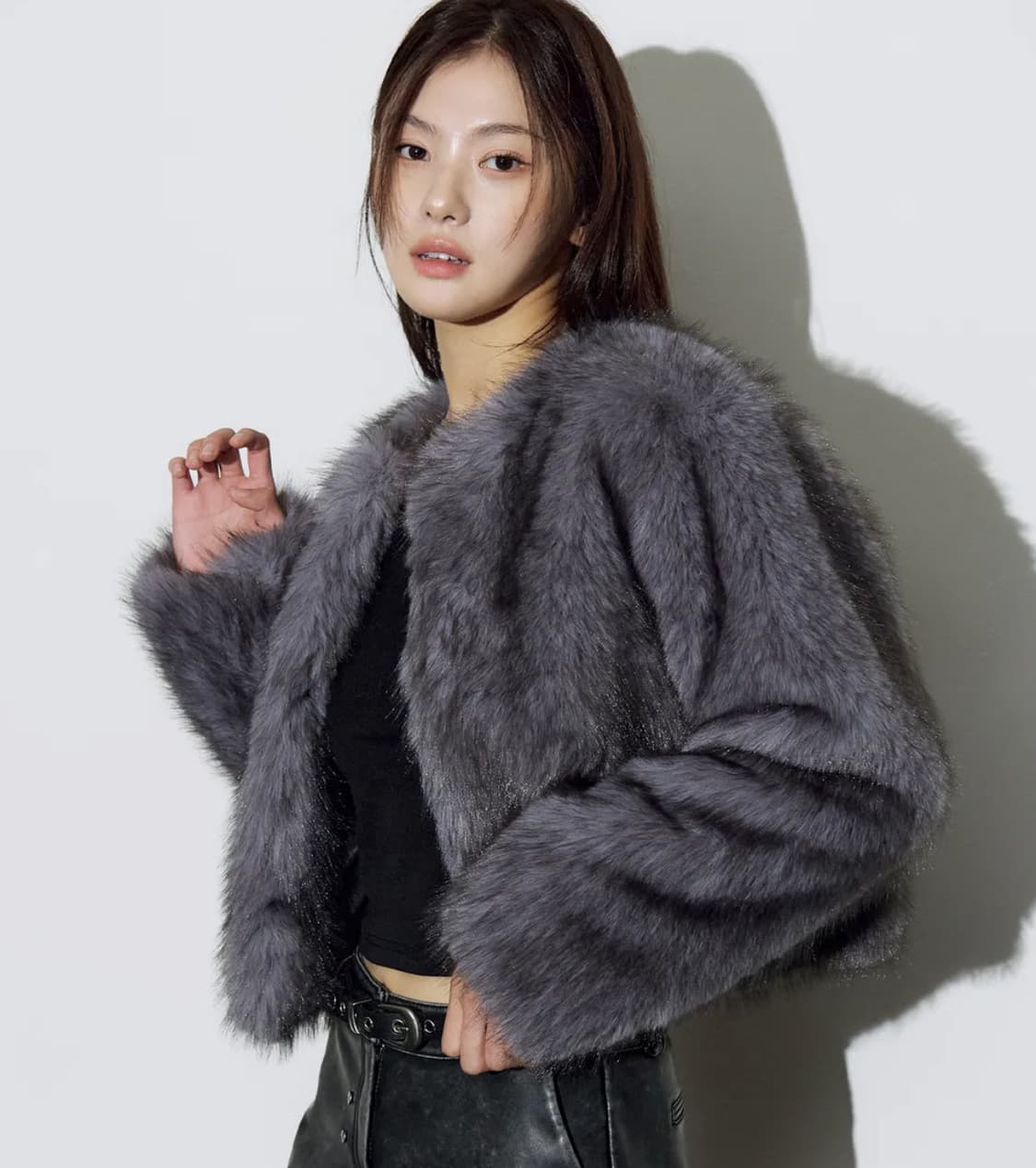 새상품 헬레네파리스 카덴자 헤어리 퍼 코트 도브 그레이 상품이미지1