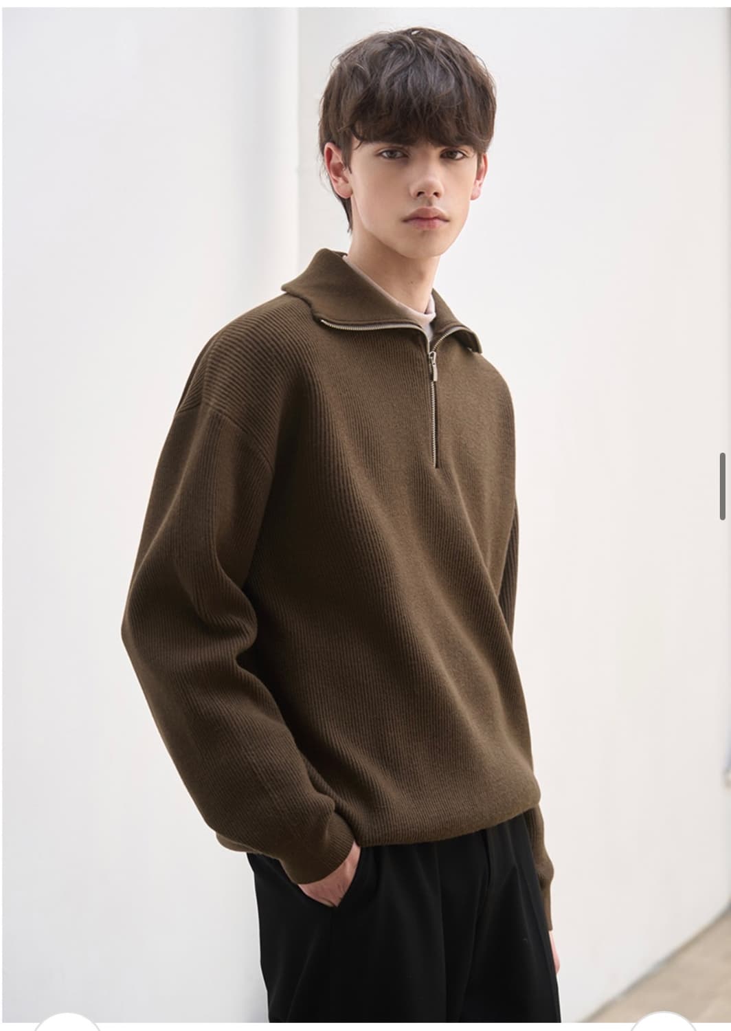 (XL) 드로우핏 오버사이즈 하프 집업 카라 울 니트 BROWN 판매 상품이미지8
