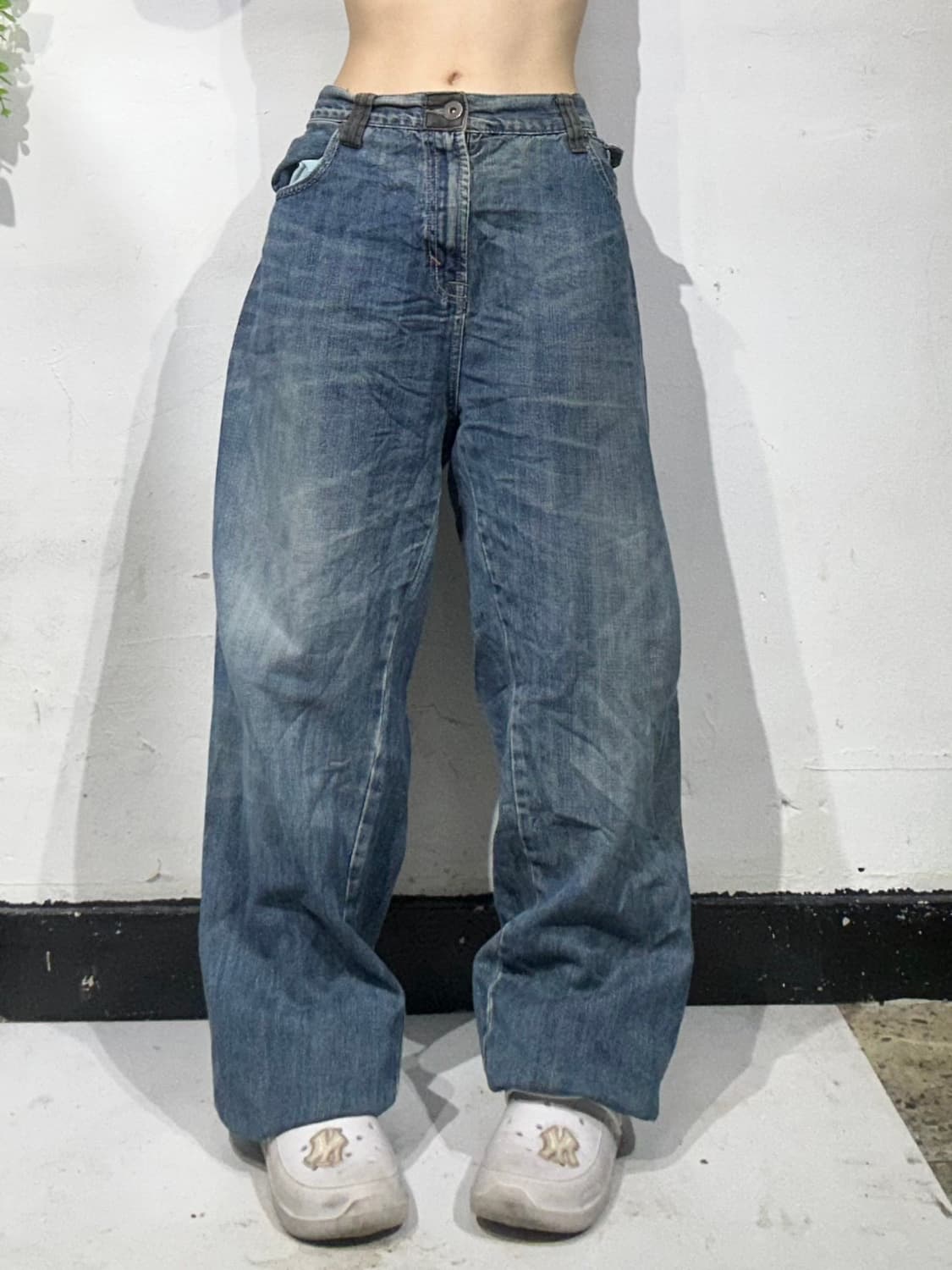 90s Mark ecko 중청 와이드 데미지 워싱 데님 팬츠 청바지 상품이미지2