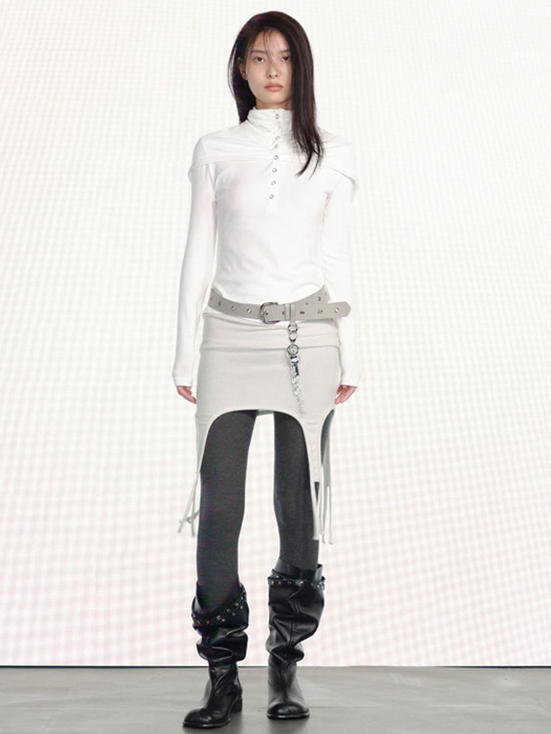 세릭 가터 코튼 스커트 탑 레이어드 라이트그레이 상품이미지2