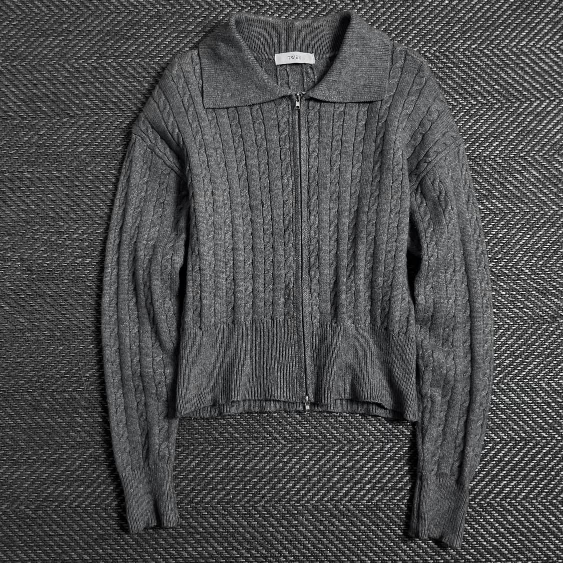 TWEE 빈티지 우먼스 미니멀 꽈배기 니트 집업 그레이o 4756 상품이미지1