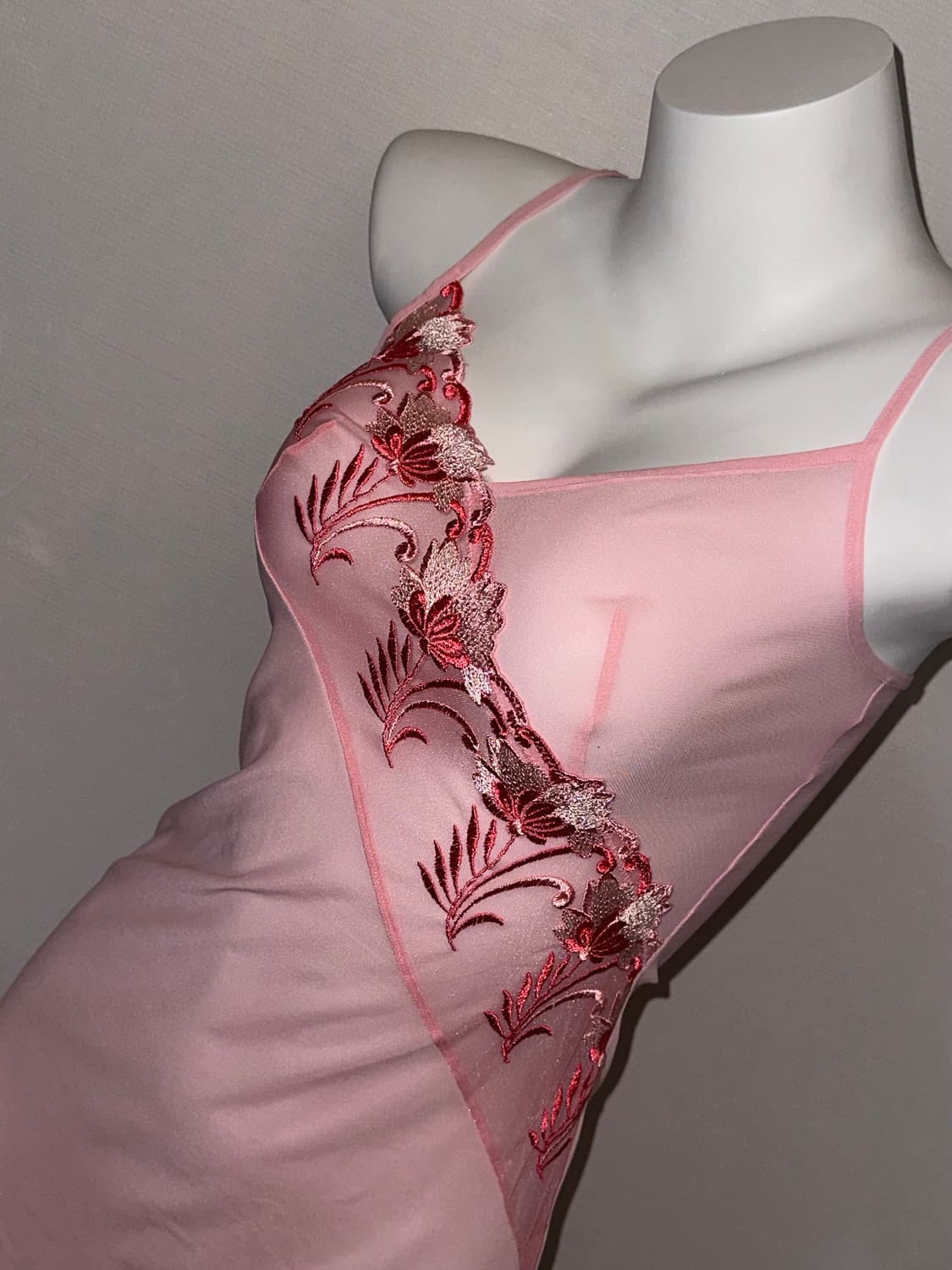 빈티지 핑크 시스루 플라워 오리엔탈 슬리브리스 원피스 상품이미지4