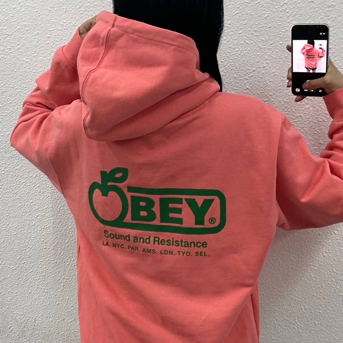 오베이 그린로고 파스텔 핑크 후드 M 상품이미지2