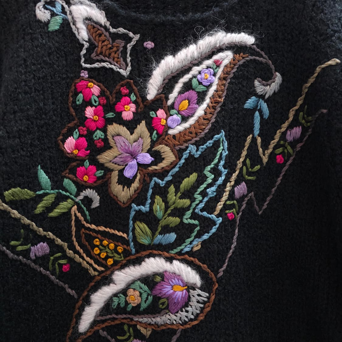 블랙 울혼방 플로럴 자수 니트 루즈핏  7부 겨울 니트 상품이미지3