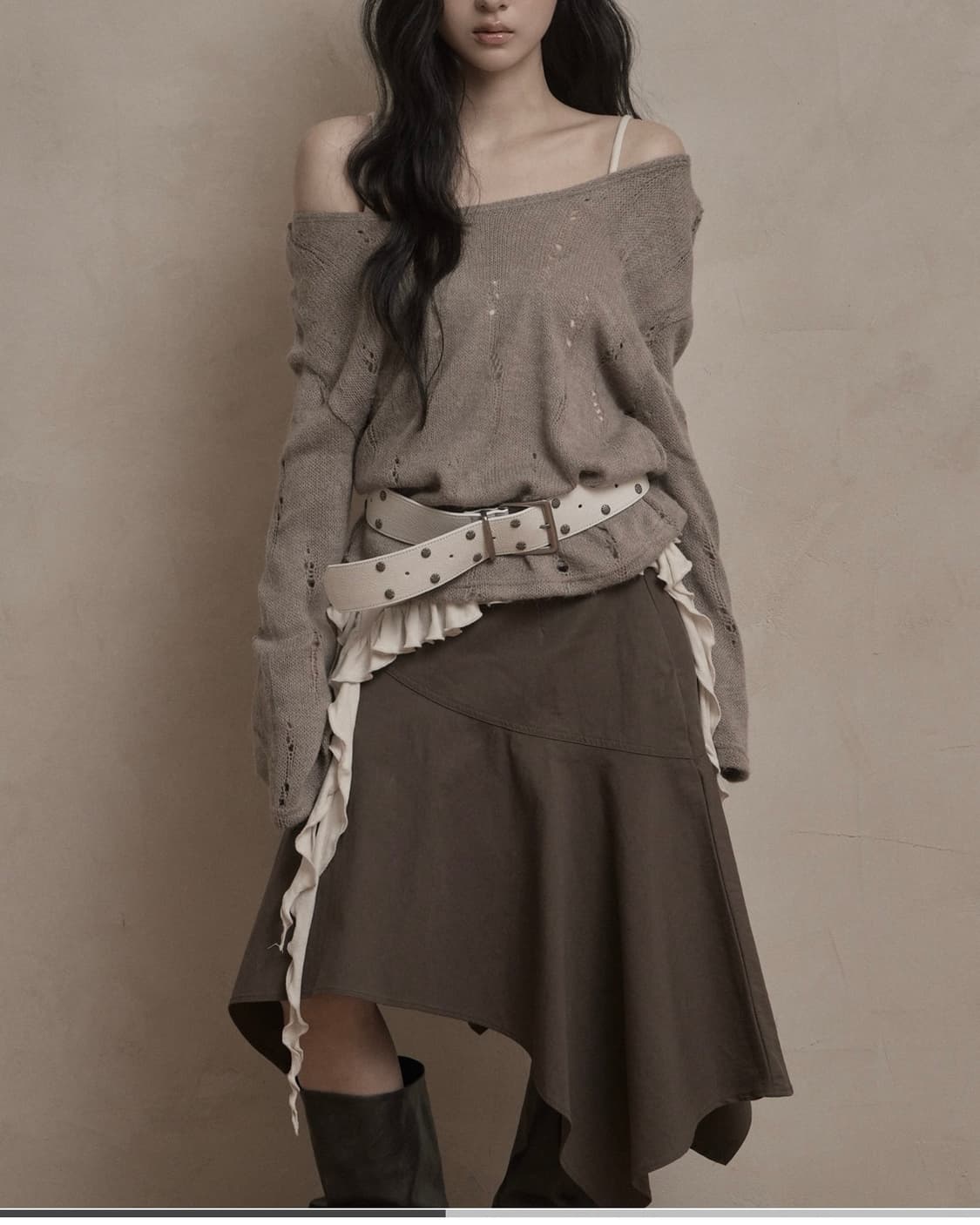 카키포인트 데미지 펀칭 니트 베이지 상품이미지7