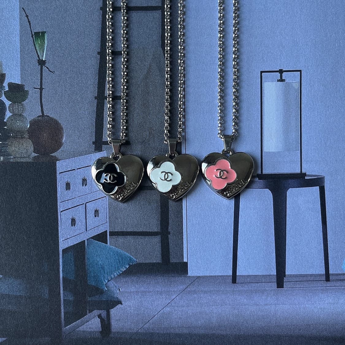 샤넬 플라워 하트 실버 목걸이 (컬러 선택 가능) 상품이미지2