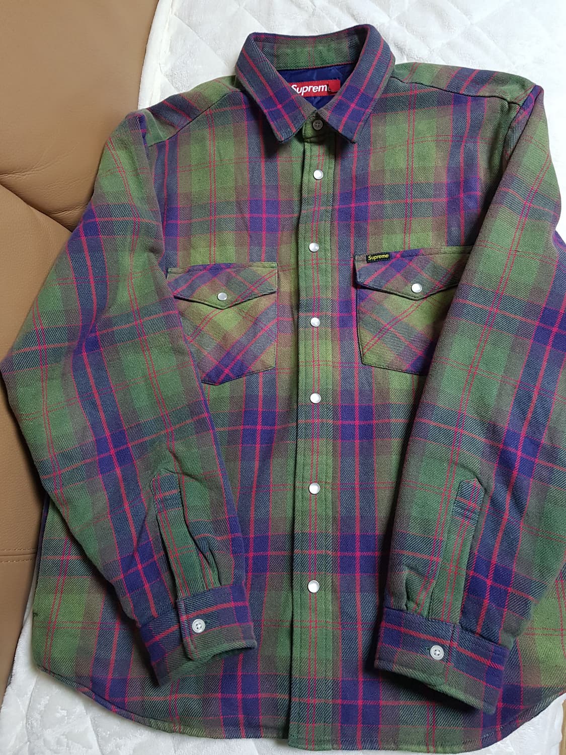 슈프림 퀼티드 플란넬 셔츠 자켓 그린 24SS 상품이미지1