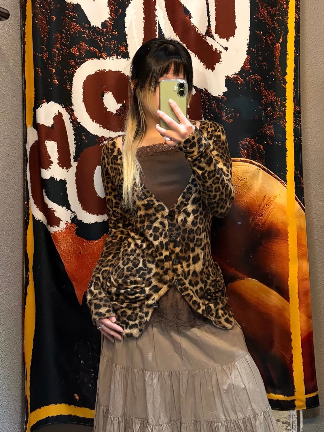 빈티지 레오파드 셔링 가디건 상품이미지1