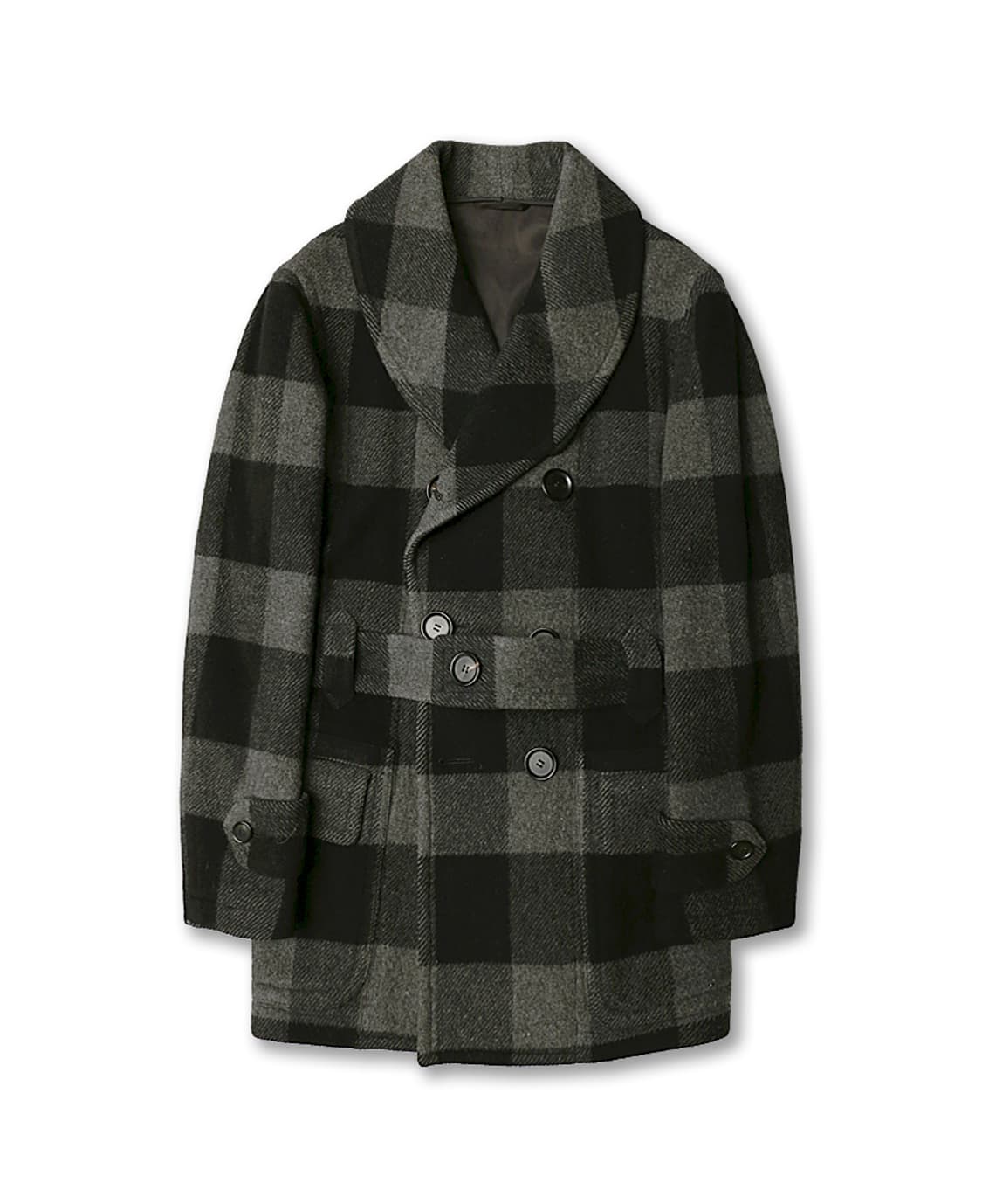 카모시타 [Camoshita] 블랙 체크 네프 숄 벨트 코트 상품이미지1