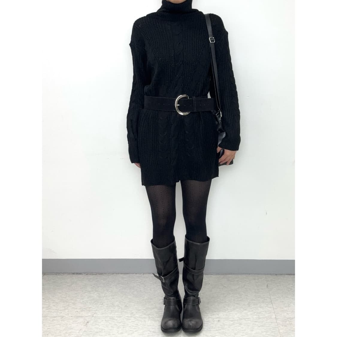 빈티지 블랙 케이블 니트 원피스 상품이미지2
