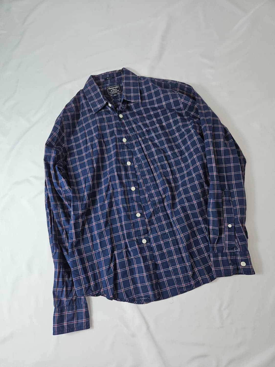 아베크롬비 머슬핏 네이비 체크 코튼 셔츠 L 남성 상품이미지1