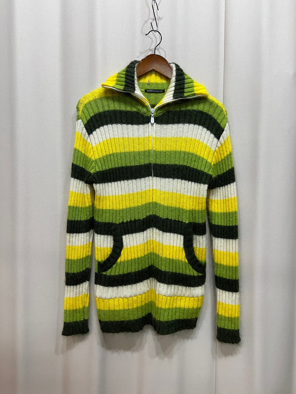 Roem 빈티지 여성 스트라이프 롱 니트집업 자켓  상품이미지3