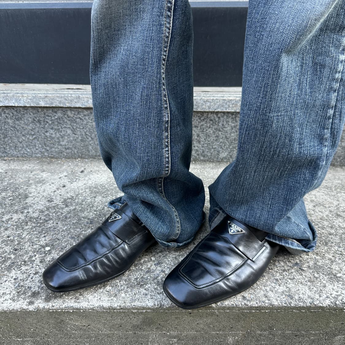 00s 빈티지 프라다 스포츠 스퀘어 토 로고 로퍼 상품이미지7