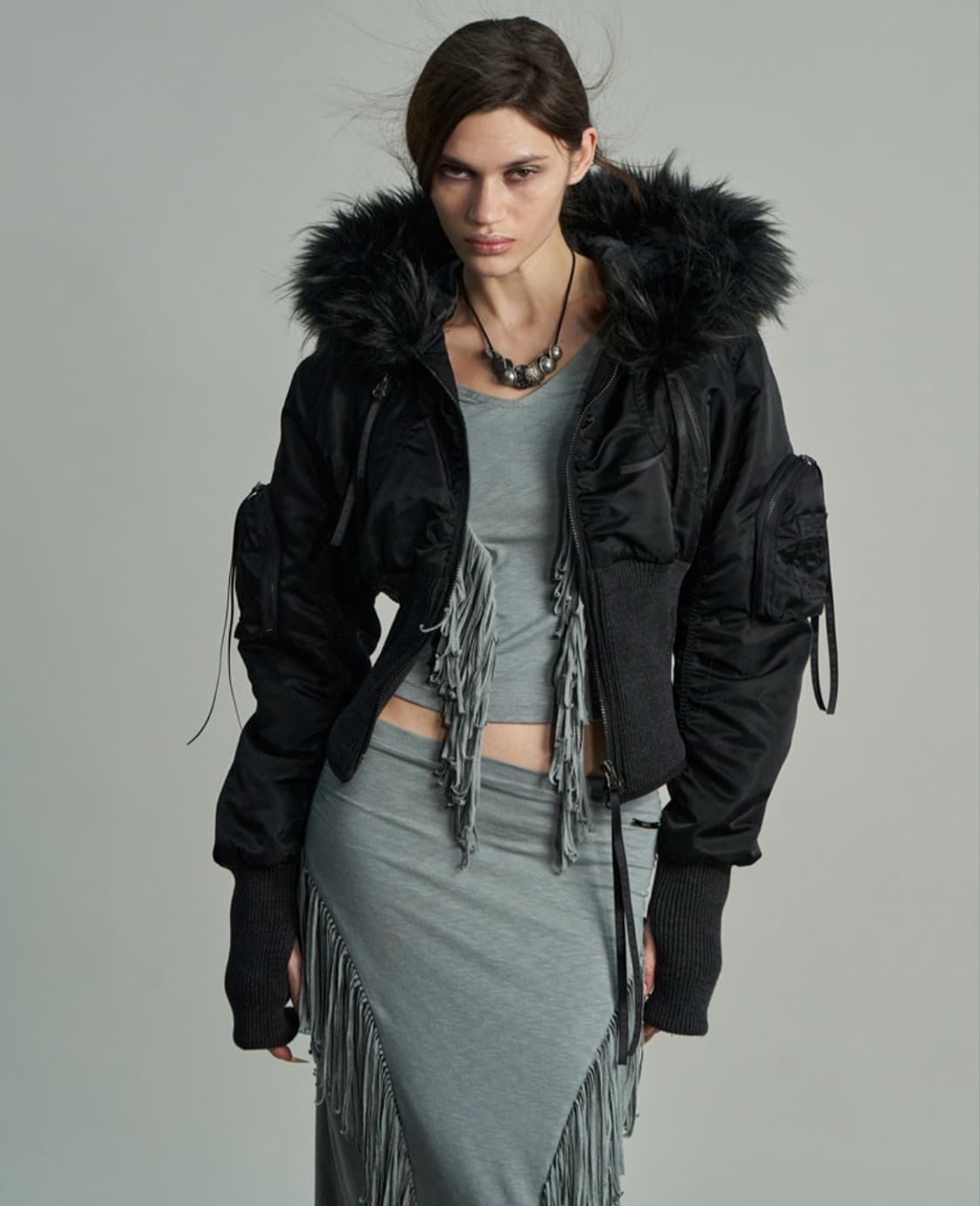 키묘 볼린 패디드 봄버 자켓 블랙 상품이미지7