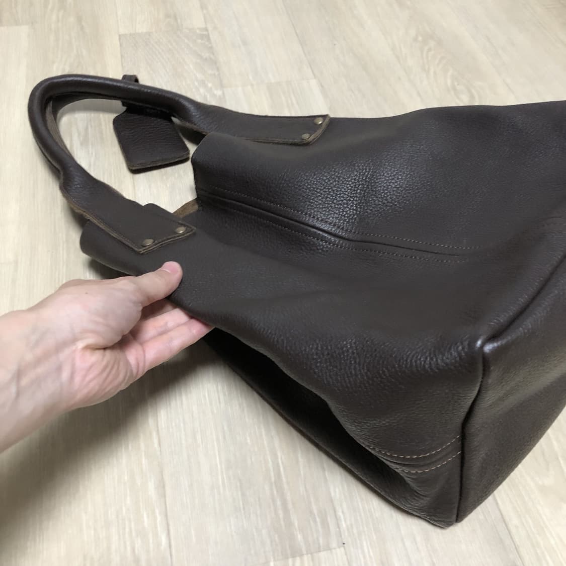 (OS) 빈티지 Vintage 카우 하이드 소가죽 토트백 카키 브라운 상품이미지9