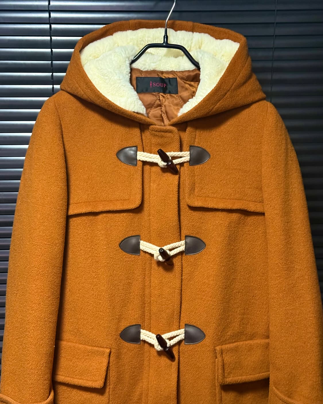 SOUP 숲 오렌지 주황색 양 털 떡볶이 더플 롱 코트 울 55 여자 상품이미지1