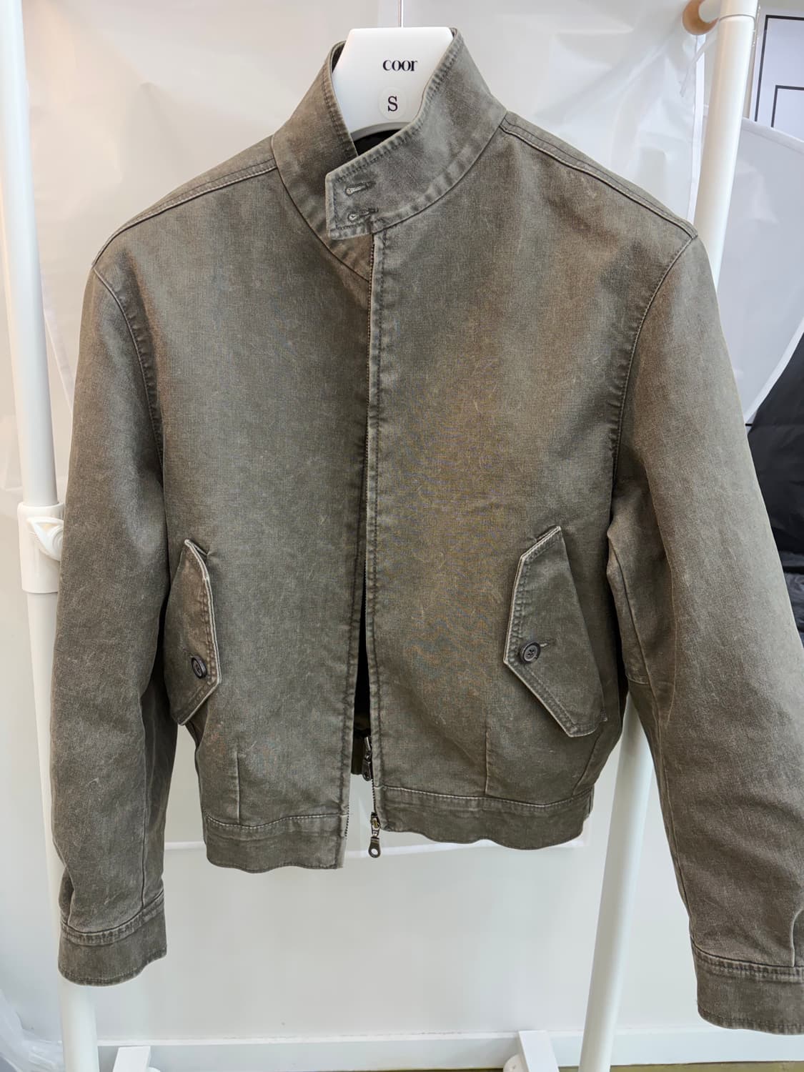 쿠어 25fw 크롭워시드해링턴자켓 워시드카키 s사이즈 상품이미지2