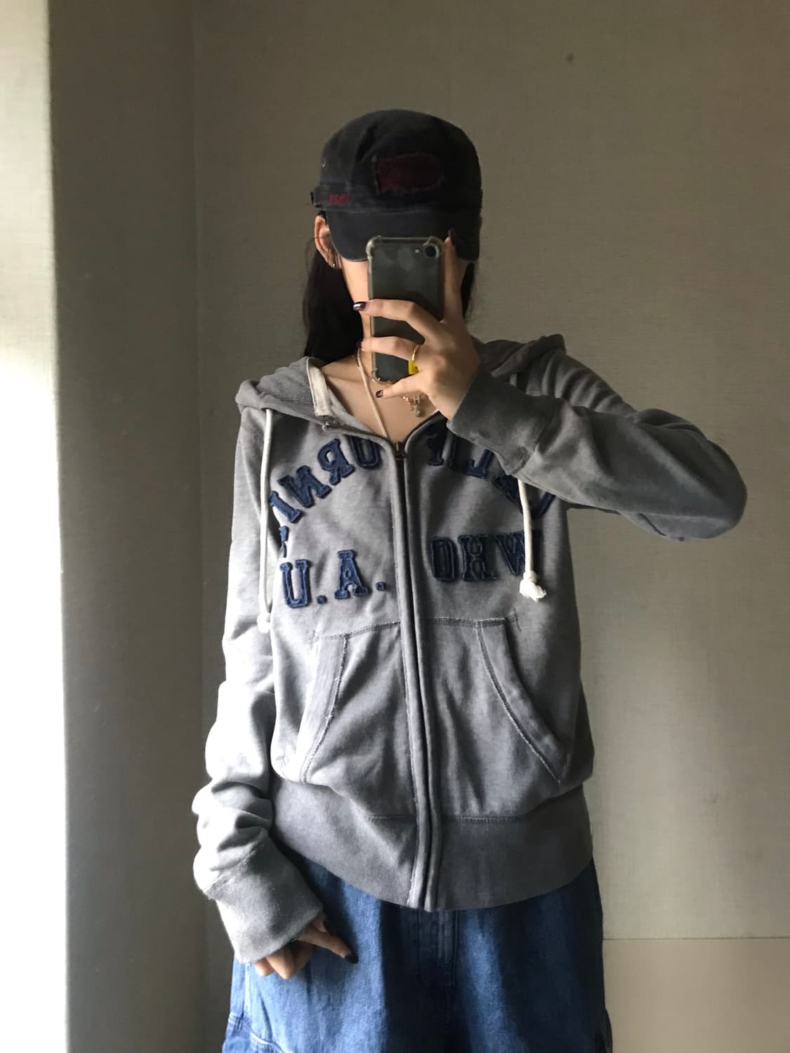 후아유 그레이 네이비 후드집업 상품이미지1