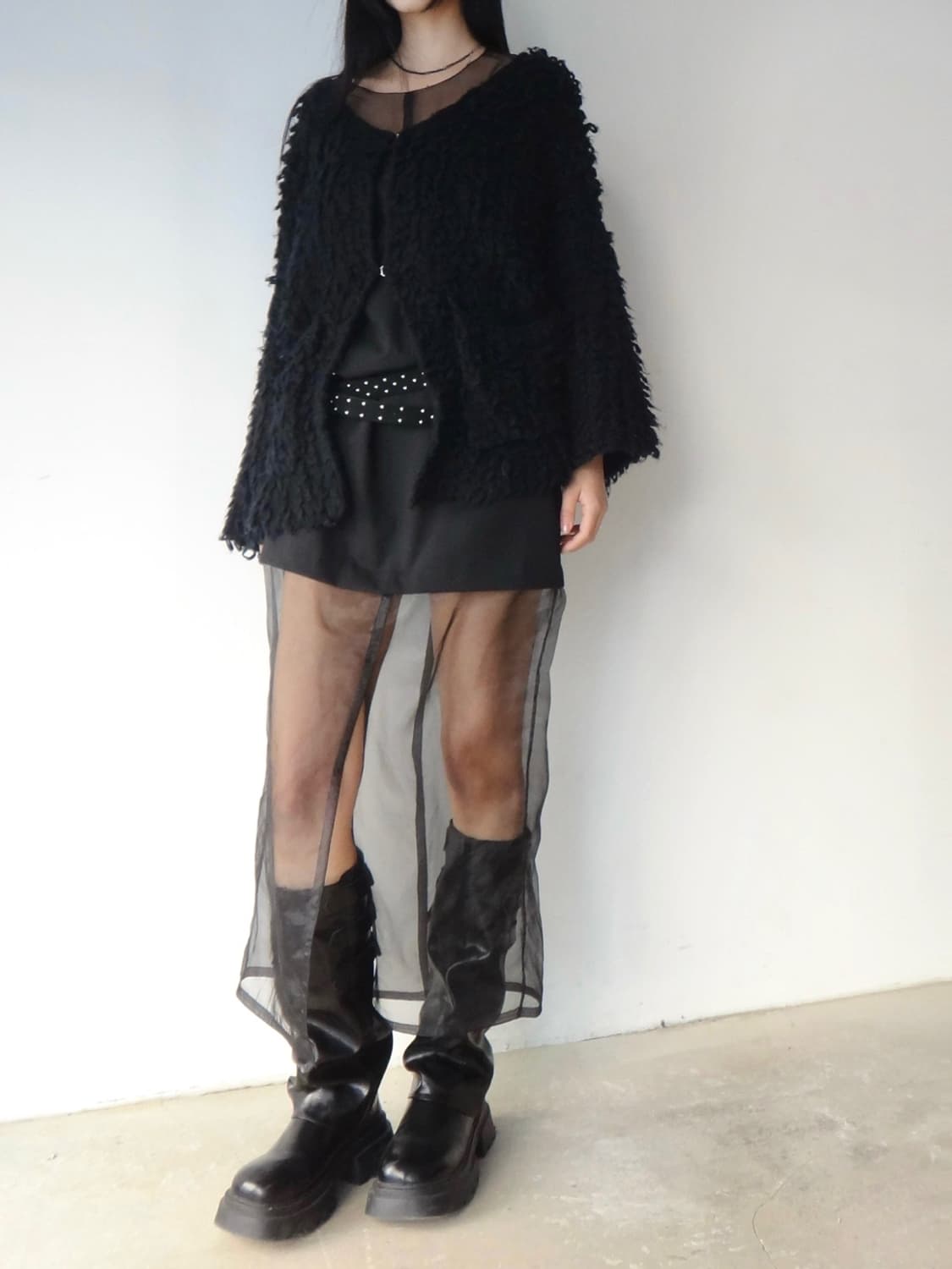 Unbalanced grunge open cardigan / black 상품이미지4