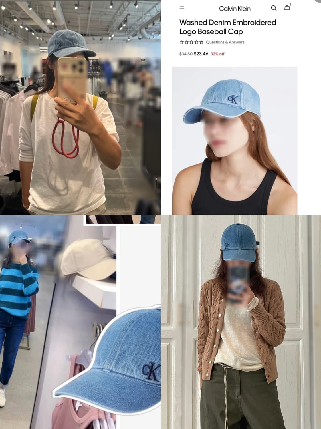 데님블루 CK 캘빈클라인 워싱 데님 볼캡 모자 상품이미지2