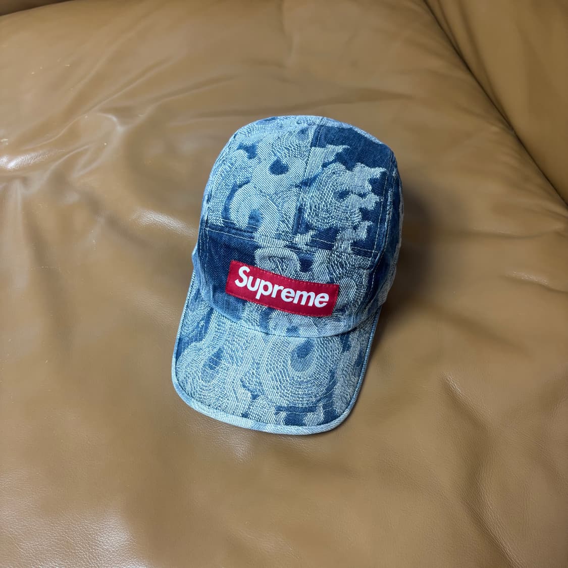 슈프림 캠프캡 모자 박스로고 플레임 워시드 데님 상품이미지1