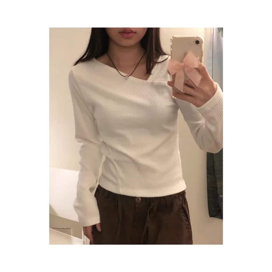 옥유 슬림 언발 단추T 버튼 롱슬리브 상품이미지1