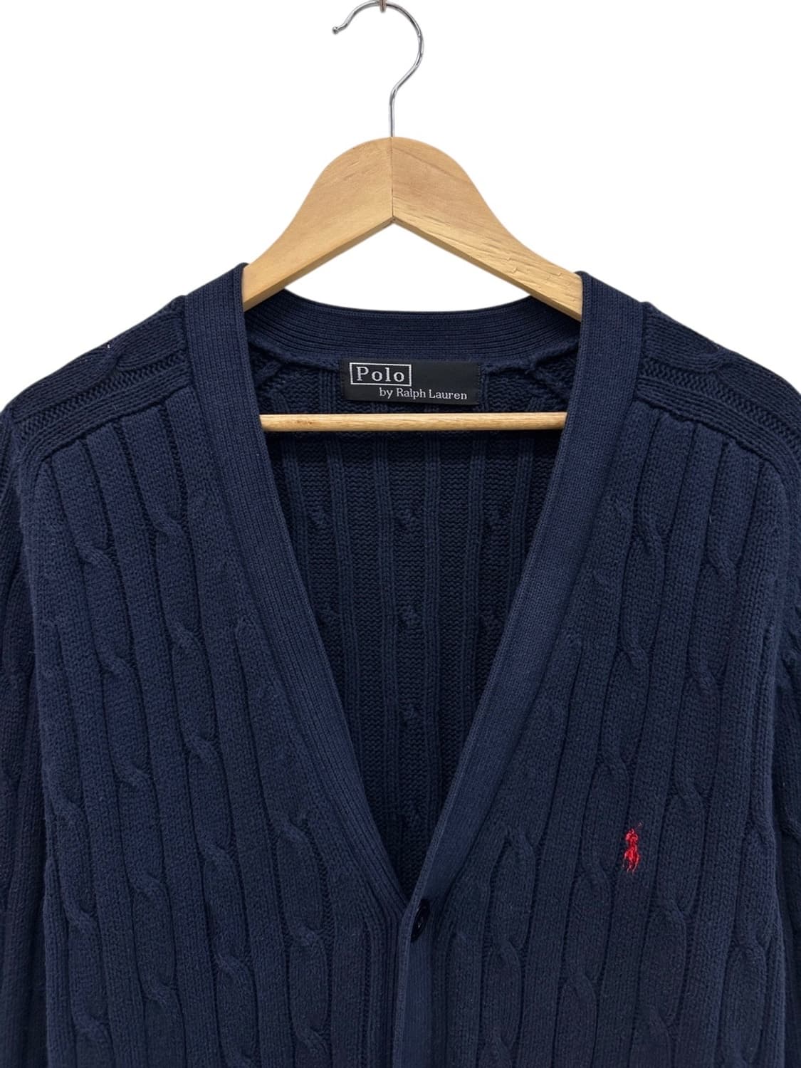 90년대 폴로 꽈배기 니트 가디건 네이비 (2XL) 상품이미지2