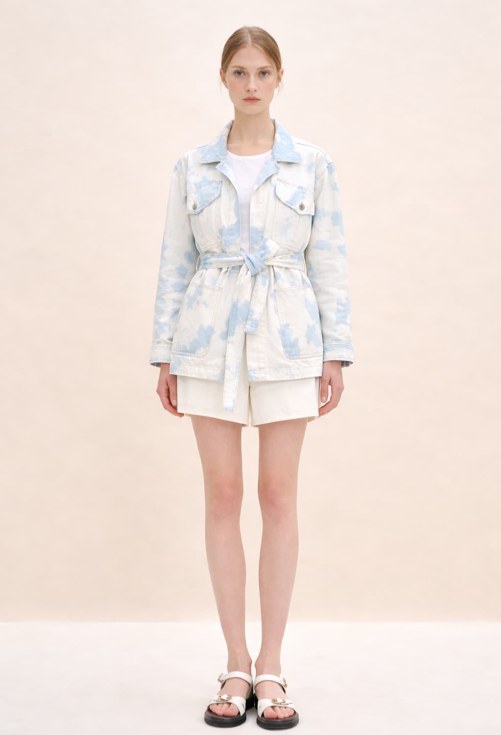 (새상품)끌로디피에로 오픈형 벨티드 워싱 데님자켓 66사이즈 상품이미지1