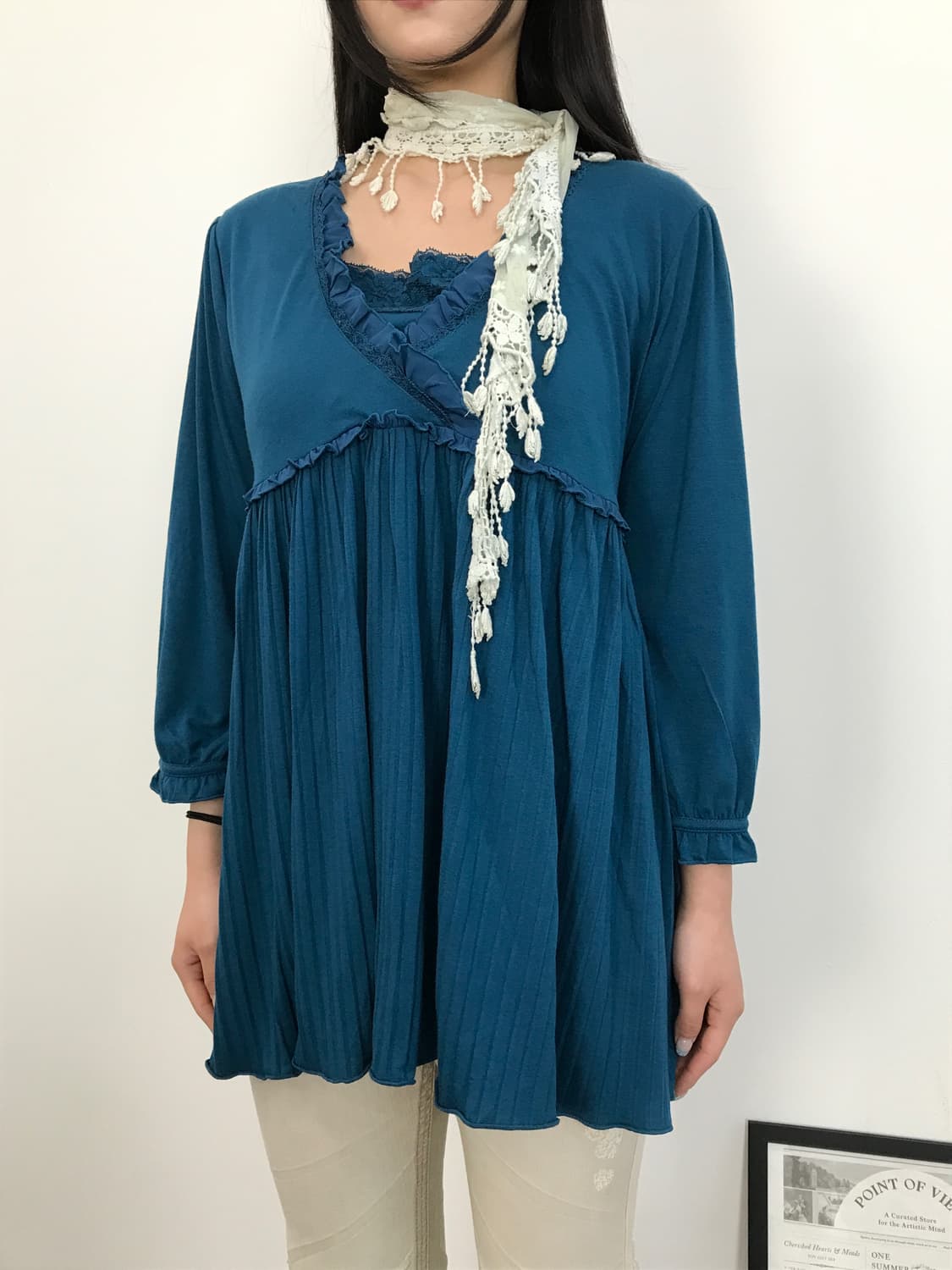  Jpn Deep Blue Pleated Peplum Blouse 상품이미지3